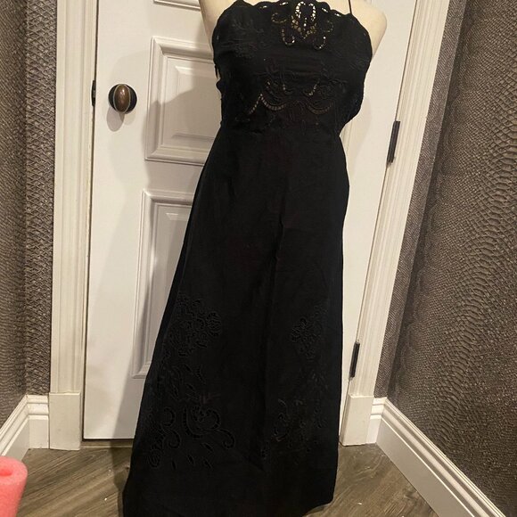 Zara Black Eyelet Trim Poplin Maxi Dress - Picture 2 of 9